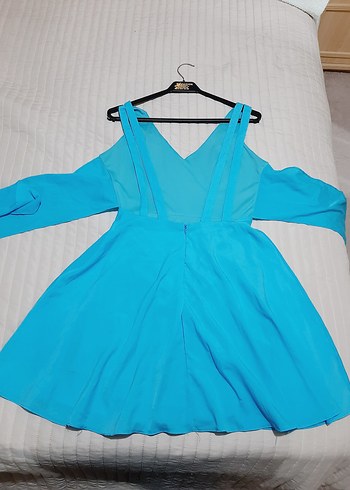 Mavi V Yakalı Midi Abiye Elbise - Görsel 5