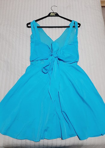 Mavi V Yakalı Midi Abiye Elbise - Görsel 8