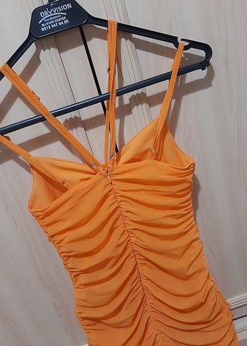 askılı büzgülü elbise abiye - Görsel 5