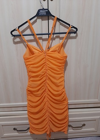 askılı büzgülü elbise abiye - Görsel 4