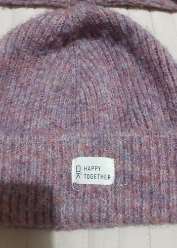 Mor Pastel Örgü Kadın Bere ve boyunluk Okaidi - Görsel 3