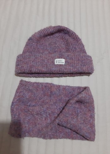 Mor Pastel Örgü Kadın Bere ve boyunluk Okaidi - Görsel 2