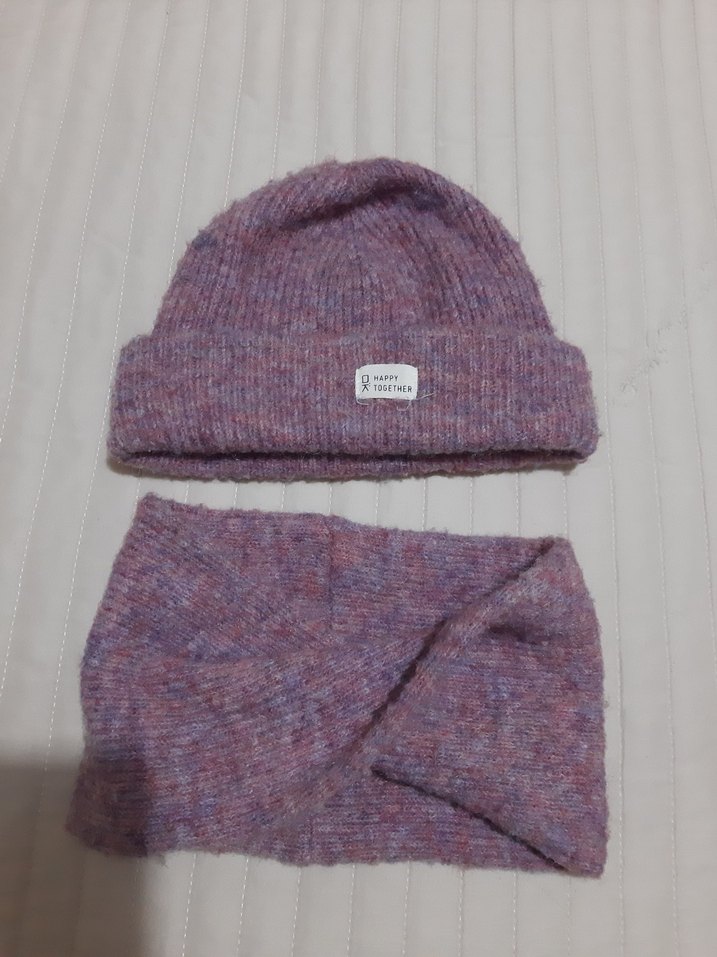 Mor Pastel Örgü Kadın Bere ve boyunluk Okaidi - Görsel 2