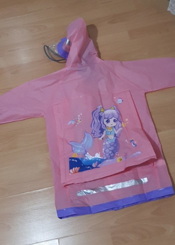 Kız Çocuk Pembe Baskılı Kapüşonlu Yağmurluk - Görsel 4
