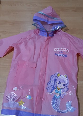 Kız Çocuk Pembe Baskılı Kapüşonlu Yağmurluk - Görsel 2
