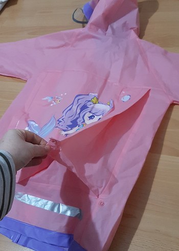 Kız Çocuk Pembe Baskılı Kapüşonlu Yağmurluk - Görsel 5
