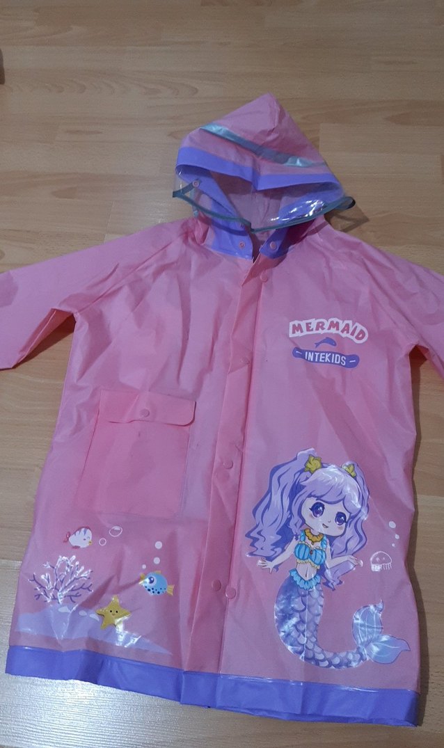 Kız Çocuk Pembe Baskılı Kapüşonlu Yağmurluk - Görsel 2