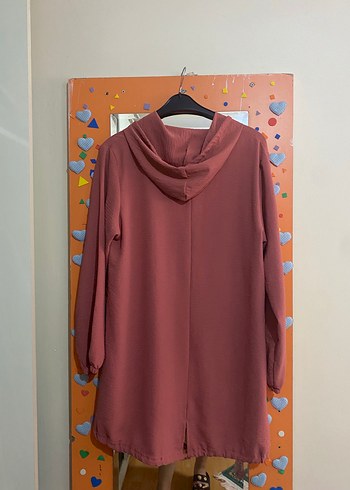 Diğer Düğmeli Kapüşonlu Pembe Mini Tunik