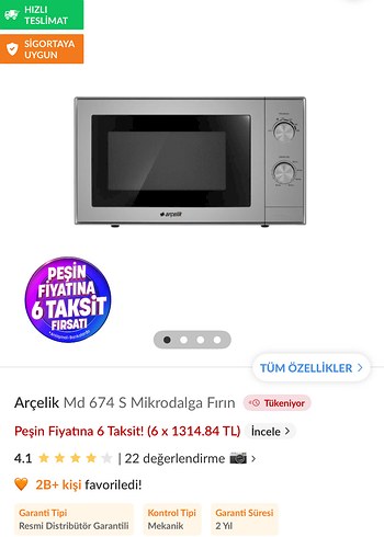 Arçelik Md 674 S Gri Mekanik Mikrodalga Fırın