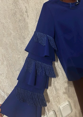 Püsküllü Lacivert Kadın Bluz - Görsel 3