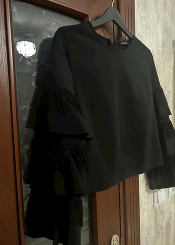 Trendyolmilla Uzun Kollu Siyah Fırfırlı Kadın Bluz - Görsel 4