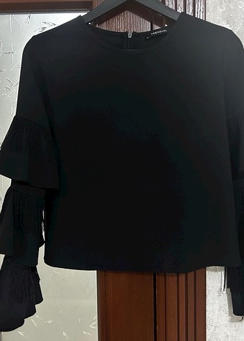 Trendyolmilla Uzun Kollu Siyah Fırfırlı Kadın Bluz - Görsel 2
