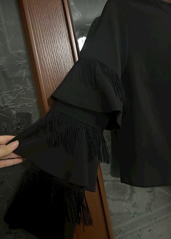 Trendyolmilla Uzun Kollu Siyah Fırfırlı Kadın Bluz - Görsel 3