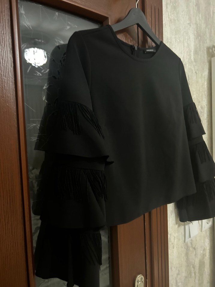 Trendyolmilla Uzun Kollu Siyah Fırfırlı Kadın Bluz - Görsel 4