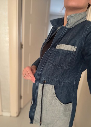 Kadın Gri Uzun Kot Ceket - Görsel 5