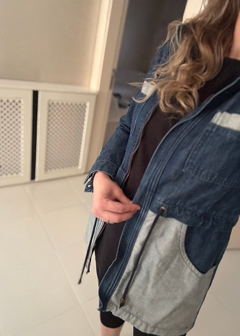 Kadın Gri Uzun Kot Ceket - Görsel 3