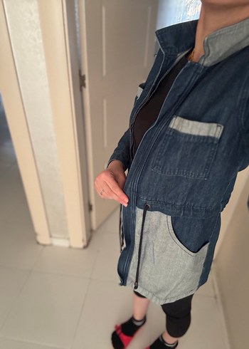 Kadın Gri Uzun Kot Ceket - Görsel 6