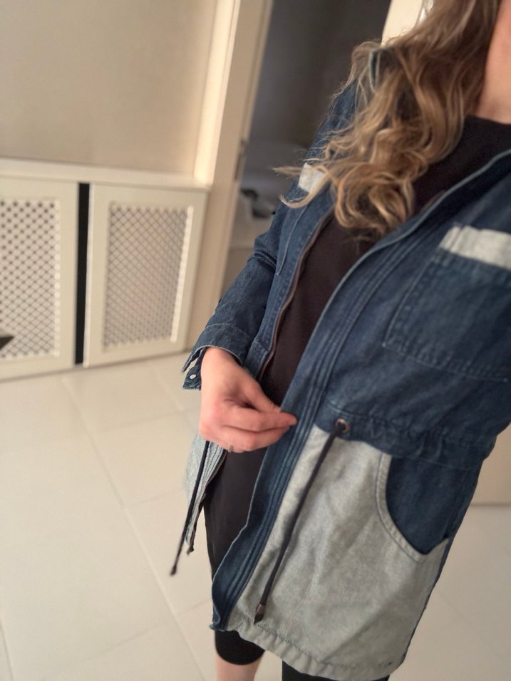 Kadın Gri Uzun Kot Ceket - Görsel 3