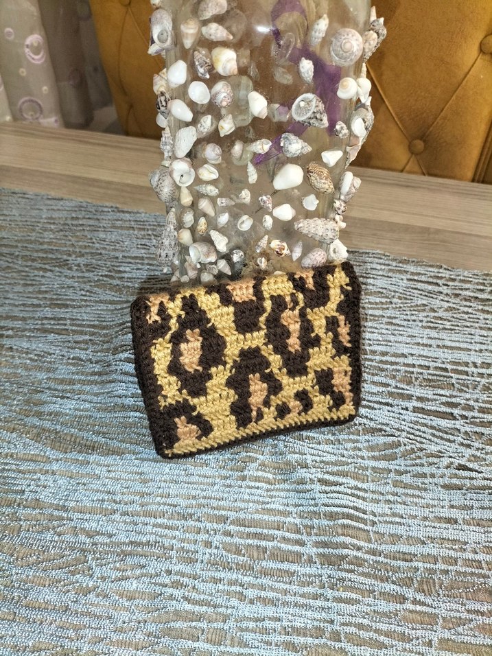 Leopar Desenli Örgü Kadın cüzdan - Görsel 3