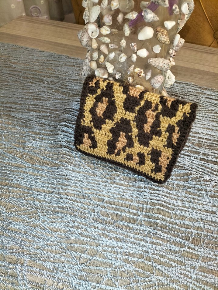 Leopar Desenli Örgü Kadın cüzdan - Görsel 2