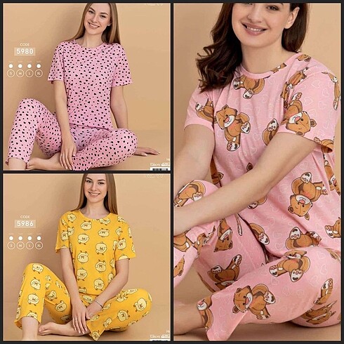 Pembe Siyah Kalp desenli pijama takimi