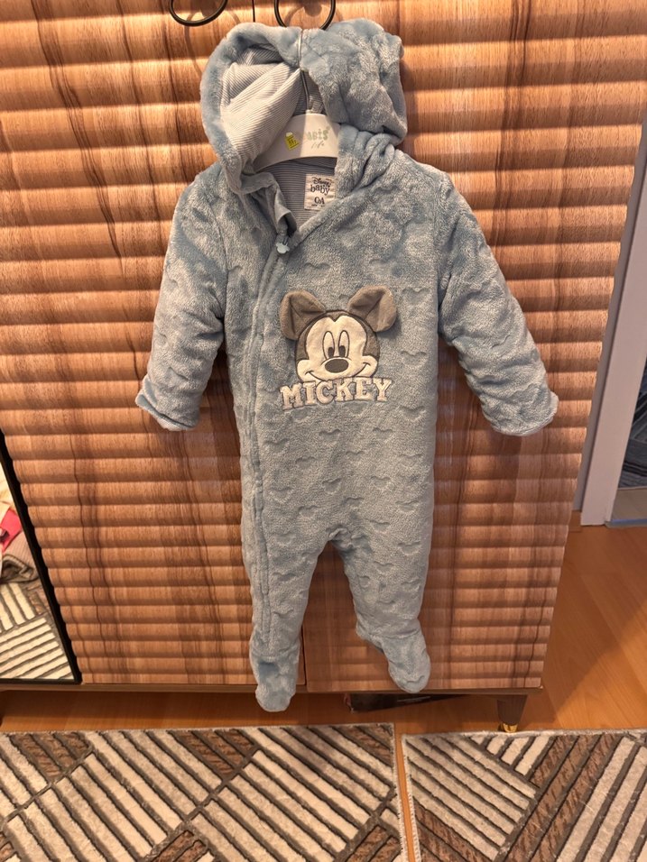Mavi Peluş Bebek Tulumu Mickey Detaylı - Görsel 2