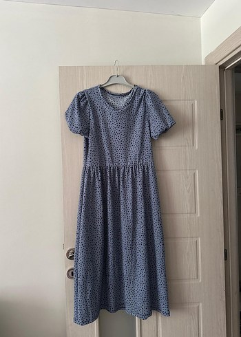 m Beden mavi Renk Gri Pastel Renkli Midi Denim Elbise