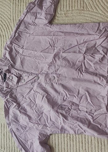 lila Kapüşonlu Midi Boy Kadın Yağmurluk sweatshirt gömlek - Görsel 6