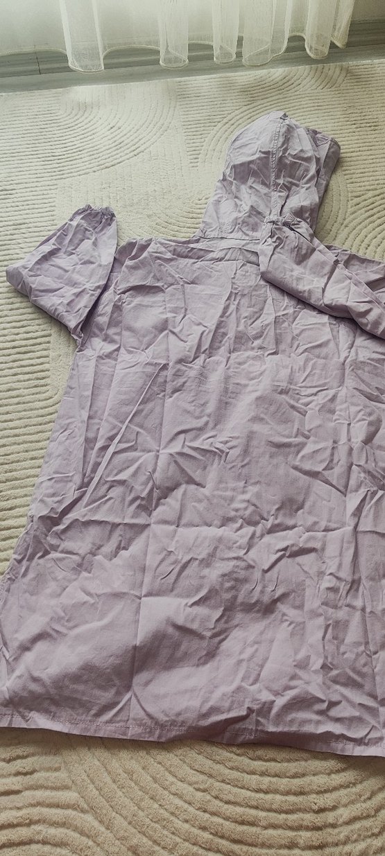 lila Kapüşonlu Midi Boy Kadın Yağmurluk sweatshirt gömlek - Görsel 3