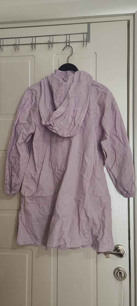 lila Kapüşonlu Midi Boy Kadın Yağmurluk sweatshirt gömlek - Görsel 5
