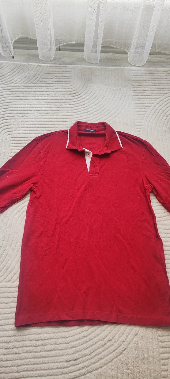 Kırmızı Pamuklu Erkek Polo Yaka Uzun Kollu Tişört - Görsel 3