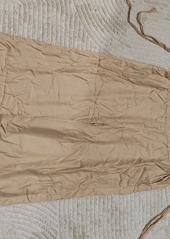 Bej Keten Kadın Uzun Tulum sırtı açık tulum - Görsel 4