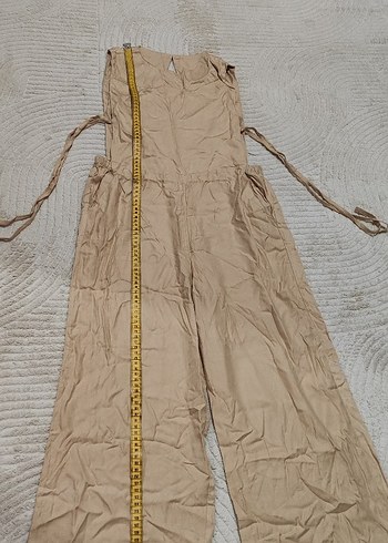 Bej Keten Kadın Uzun Tulum sırtı açık tulum - Görsel 2