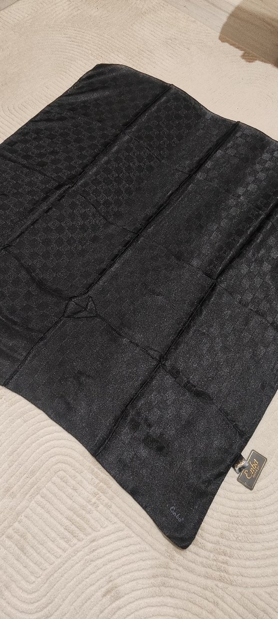 Siyah Parlak Kadın eşarp fular - Görsel 5