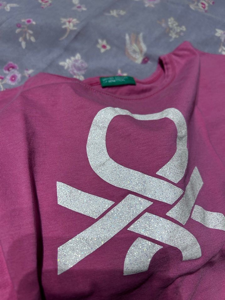 Kız Çocuk Pembe Baskılı Pamuklu Tişört - Görsel 3