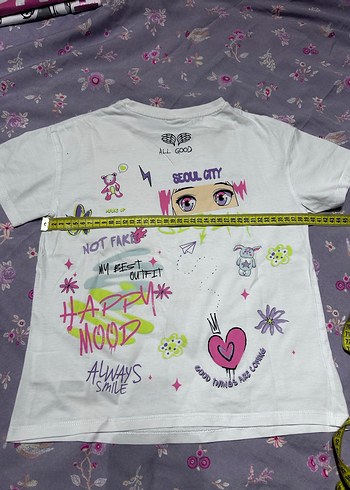 Beyaz Baskılı Kız Çocuk Tişörtü - Görsel 3