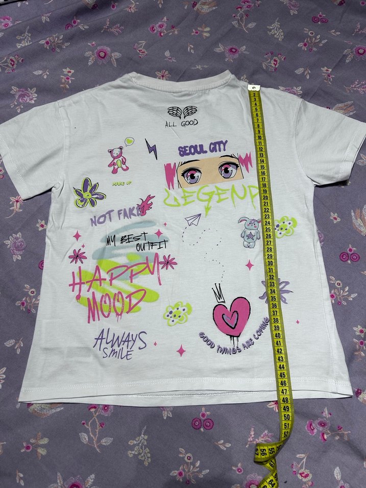 Beyaz Baskılı Kız Çocuk Tişörtü - Görsel 2