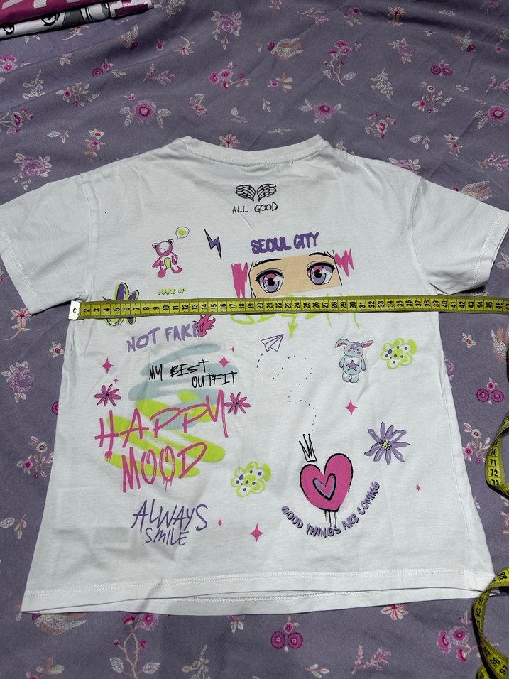 Beyaz Baskılı Kız Çocuk Tişörtü - Görsel 3