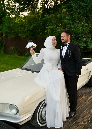 Uzun Kollu Tesettürlü Beyaz Gelinlik - Görsel 2