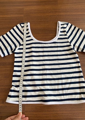 Çizgili Kısa Kollu Pamuklu Tişört - Görsel 3
