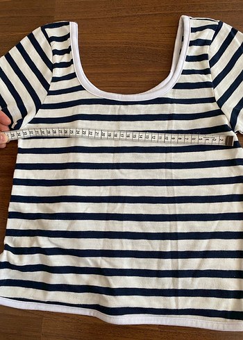 Çizgili Kısa Kollu Pamuklu Tişört - Görsel 2