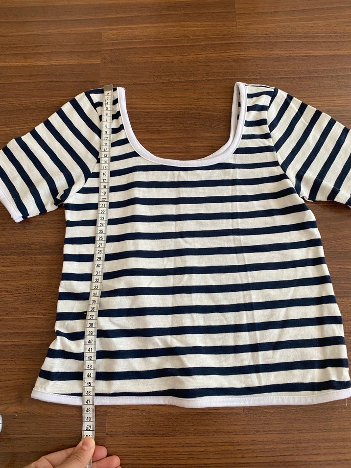 Çizgili Kısa Kollu Pamuklu Tişört - Görsel 3