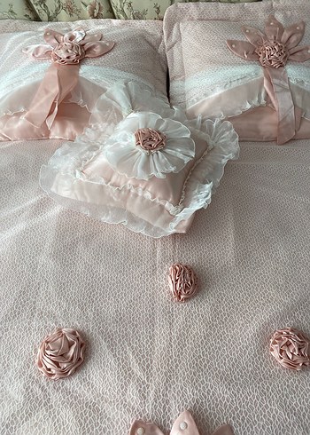 Nakışlı Pudra Pembe Yatak Örtüsü - Görsel 8