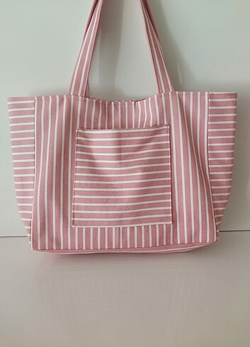 PEMBE ÇİZGİLİ ÇANTA