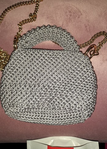 Gri Örgü Kadın Çanta Zincir Detaylı - Görsel 2