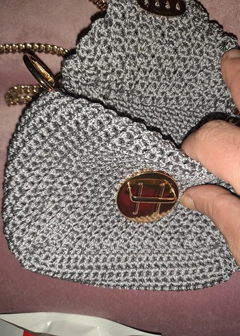 Gri Örgü Kadın Çanta Zincir Detaylı - Görsel 3