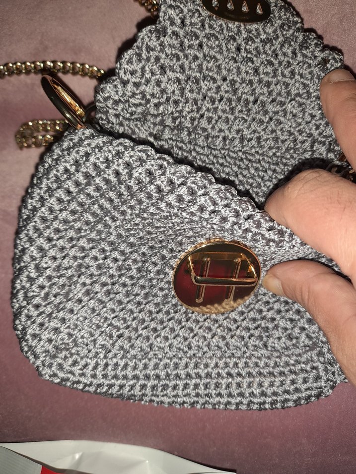 Gri Örgü Kadın Çanta Zincir Detaylı - Görsel 3