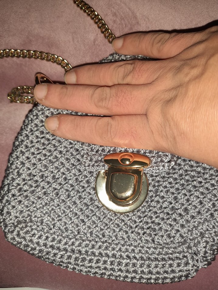 Gri Örgü Kadın Çanta Zincir Detaylı - Görsel 4