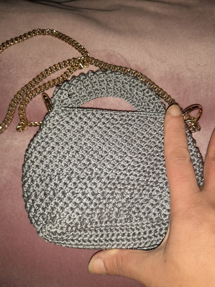 Gri Örgü Kadın Çanta Zincir Detaylı - Görsel 5