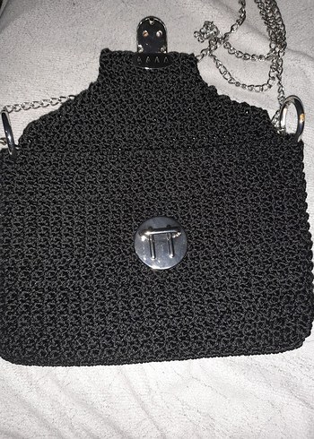 Zincir Detaylı Siyah Örgü Kadın Çanta - Görsel 3